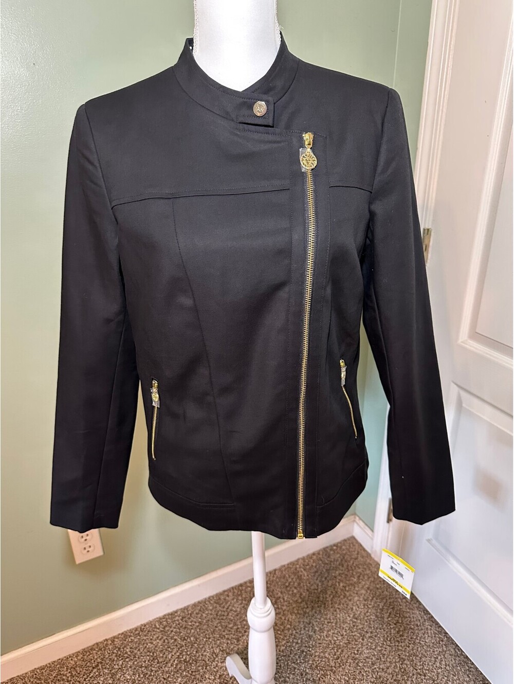 NWT Anne Klein Moto Jacket Cross Zip Blazer Women's Med